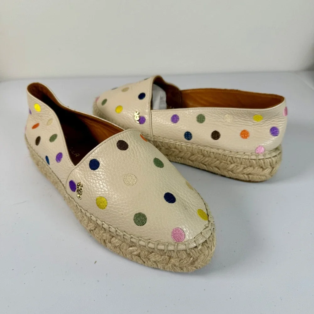 Kurt Geiger London Morella Polka Dot Leather Espadrille Flats Size 8.5 Slip On
